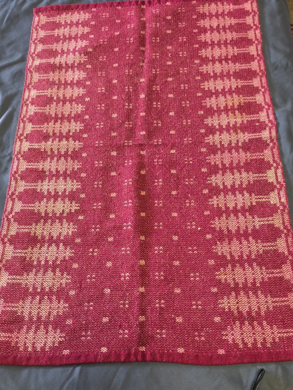 Handwoven Burgundy and Cream Patterned Table Runner